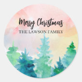 Winter Trees Christmas Holiday  ラウンドシール (正面)