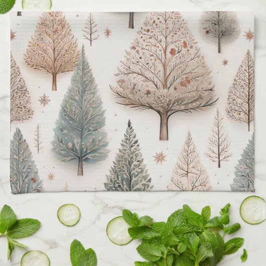 Winter Trees - Rustic Holiday Forest (1) キッチンタオル (折り畳み)