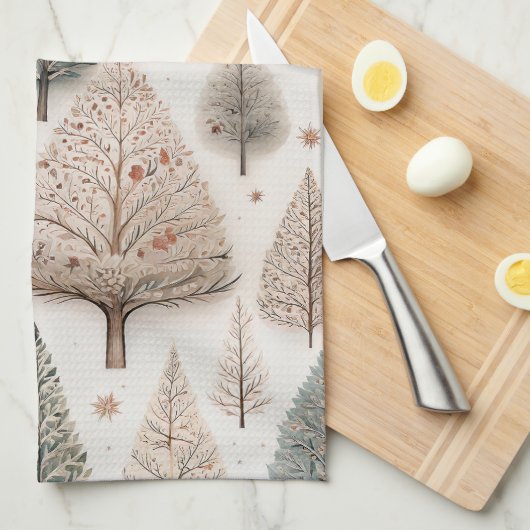 Winter Trees - Rustic Holiday Forest (1) キッチンタオル (四つ折り)