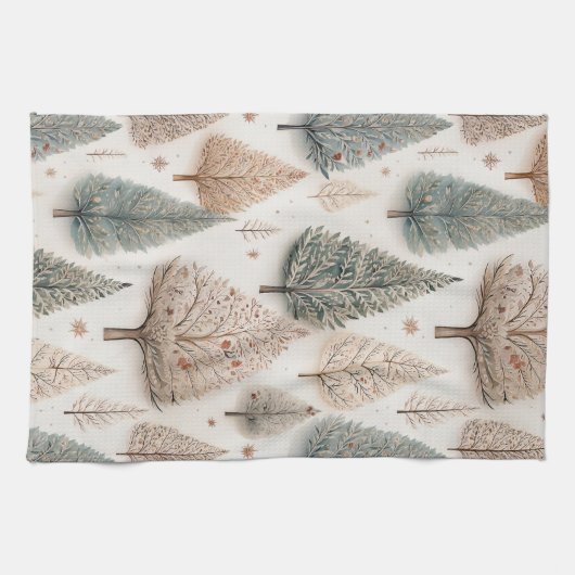 Winter Trees - Rustic Holiday Forest (1) キッチンタオル (横)