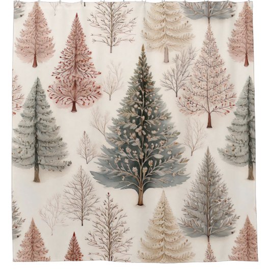 Winter Trees - Rustic Holiday Forest (2) シャワーカーテン (正面)