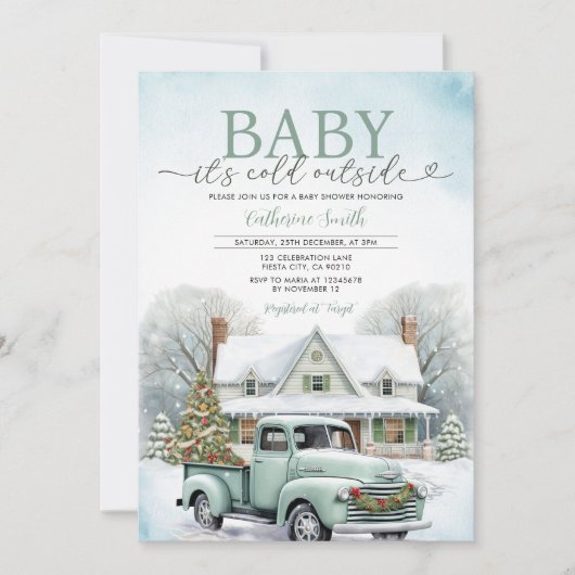 Winter Truck Baby It’s Cold Outside Baby Shower 招待状 (正面)