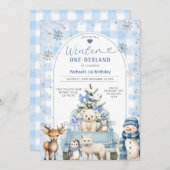 Winter Truck Onederland Boy 1st Birthday Animals 招待状 (正面/裏面)