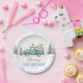Winter Truck Onederland Forest Birthday ペーパープレート (パーティー)