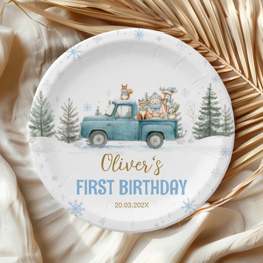 Winter Truck Onederland Forest Birthday ペーパープレート