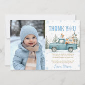 Winter Truck Woodland Animals Birthday Photo サンキューカード (正面)