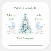 Winter twin boys Baby Shower Bookplates スクエアシール (正面)