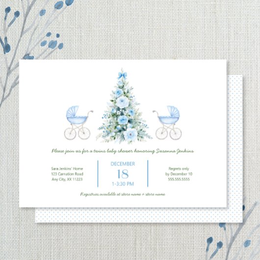 Winter twin boys Baby Shower Invitation 招待状
