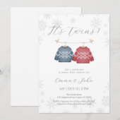 Winter Twin Brothers Baby Shower Invitation 招待状 (正面/裏面)