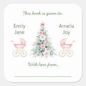 Winter twin girls Baby Shower Bookplates スクエアシール (正面)