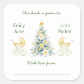 Winter twins neutral gender Baby Shower Bookplates スクエアシール (正面)