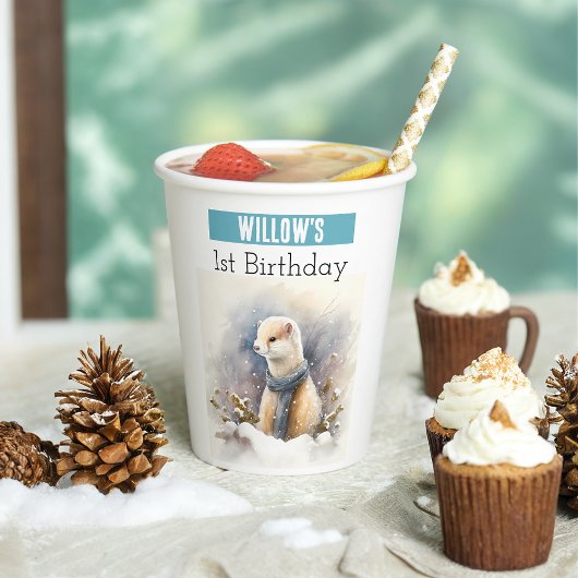 Winter Vibes Ermine - 1st birthday - 紙コップ
