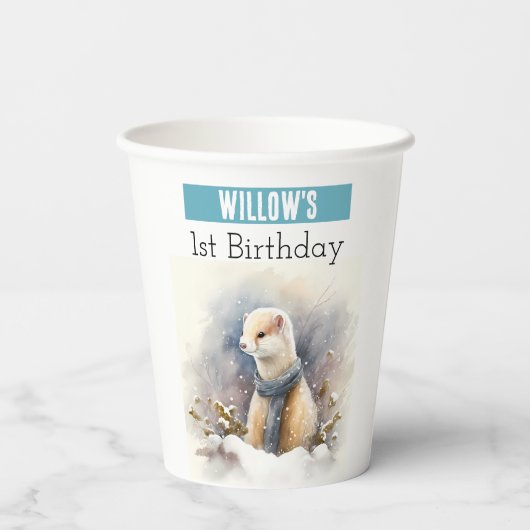 Winter Vibes Ermine - 1st birthday - 紙コップ (裏面)