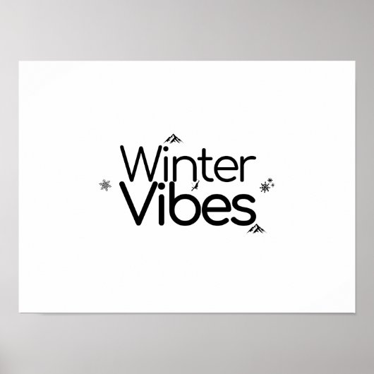 Winter Vibes – Minimalist Snowflake and Mountain ポスター (正面)