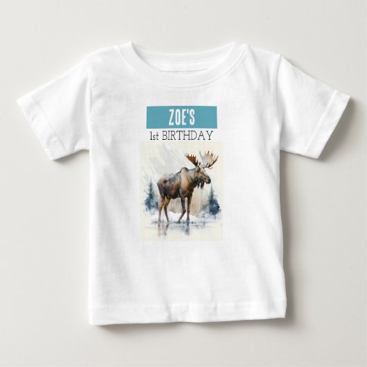 Winter Vibes Moose – 誕生日1Tシャツ ベビーTシャツ (正面)