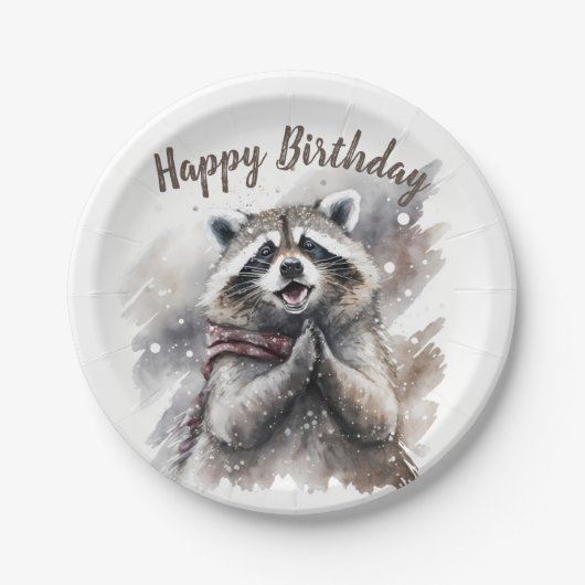 Winter Vibes Raccoon – バースデーパーティー – ペーパープレート (正面)