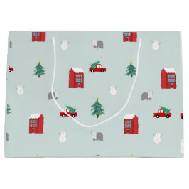 Winter Village Gift Bag - Holiday Gift Idea ラージペーパーバッグ