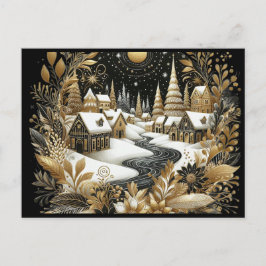 Winter village gold & black design ポストカード