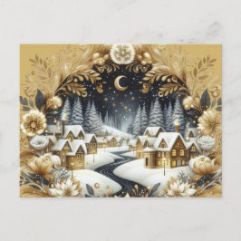 Winter village gold & black design postcard ポストカード