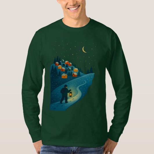 Winter Village Lantern Walk Illustration shirt Tシャツ (正面)
