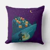 Winter Village Lantern Walk Night Scene Throw Pill クッション (正面)