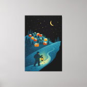 Winter Village Lantern Walk Night Wrapped Canvas A キャンバスプリント (正面)