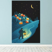 Winter Village Lantern Walk Night Wrapped Canvas A キャンバスプリント (インサイチュ (ウッドフロア))