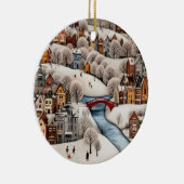 Winter Village Scene Cozy Snowy Town  セラミックオーナメント (右)