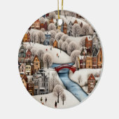 Winter Village Scene Cozy Snowy Town  セラミックオーナメント (左)