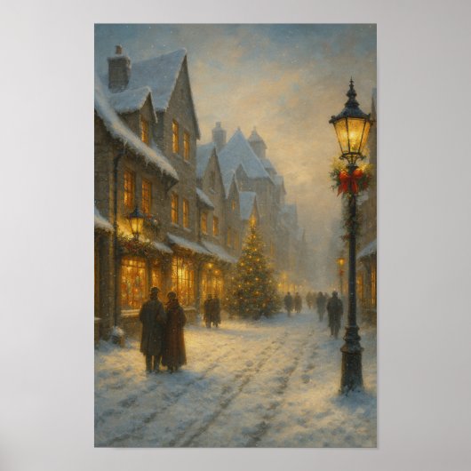Winter Village Street Cozy Christmas Town Poster ポスター (正面)