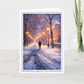Winter Walk Under Streetlights – Impressionist カード