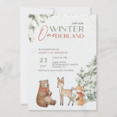 Winter Watercolor Animal Onederland First Birthday 招待状 (正面)