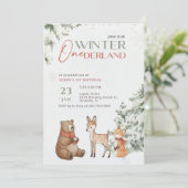 Winter Watercolor Animal Onederland First Birthday 招待状 (スタンド正面)