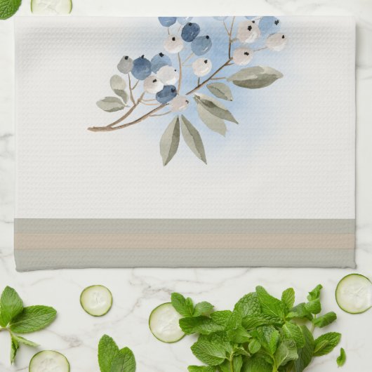 Winter Watercolor Blue Berry Botanical キッチンタオル (折り畳み)