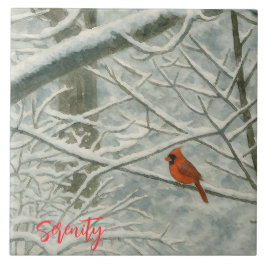 Winter Watercolor Cardinal タイル