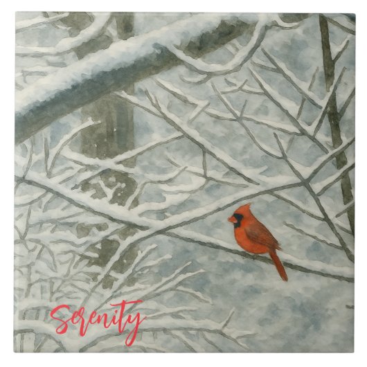 Winter Watercolor Cardinal タイル (正面)