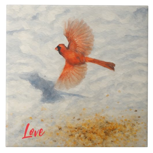 Winter Watercolor Cardinal in Flight タイル (正面)