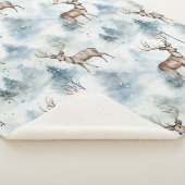 Winter Watercolor Forest Deer (5) シェルパブランケット (3/4)