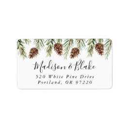 Winter Watercolor Pinecone Return Address ラベル