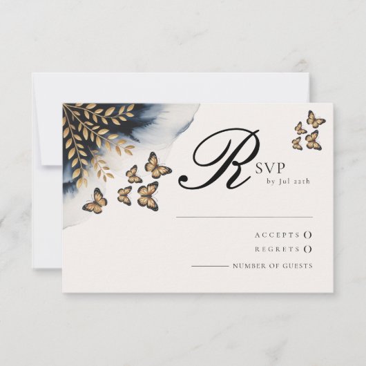 Winter Waves With Golden Wings RSVPカード (正面)