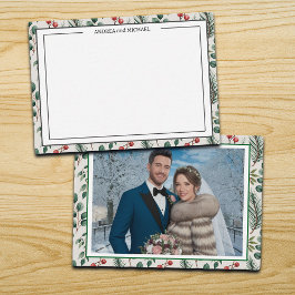 Winter Wedding Berries Sage Photo Thank You Card ノートカード