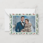 Winter Wedding Berries Sage Photo Thank You Card ノートカード (裏面)
