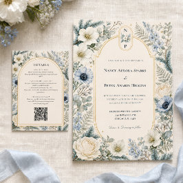 Winter Wedding Details | ブルー アイボリー フローラル QRコード エンクロージャーカード