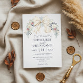 Winter Wedding Invitation with Cream Bow and Flora 招待状