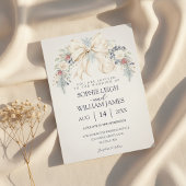Winter Wedding Invitation with Cream Bow and Flora 招待状