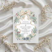 Winter Wedding Invitation with Cream Bow and Flora 招待状