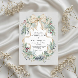 Winter Wedding Invitation with Cream Bow and Flora 招待状