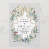 Winter Wedding Invitation with Cream Bow and Flora 招待状 (正面)