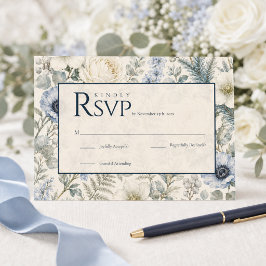 Winter Wedding RSVP Card | ブルー アイボリー フローラル