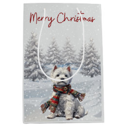 Winter Westie Merry Christmas Gift Bag ミディアムペーパーバッグ